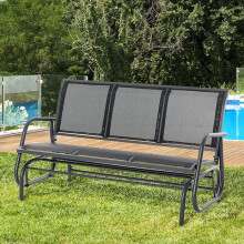 Banco de jardín - 3 plazas basculante - metal resistente a la intemperie - negro - 147x75x85 cm