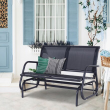 Banco de jardín - Sillón mecedor de 2 plazas - Metal negro - 120x70x85 cm - Soporte 200 kg