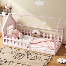 Bett 90x200cm, Kinderbett, Sicherheitsbarriere, rosa, ohne Matratze