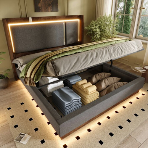 Lit - CIPACHO - 180x200 cm - Imbottito idraulico - Rete a doghe - LED integrata