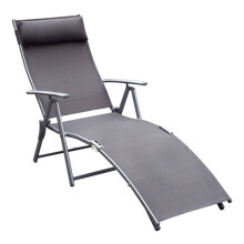 Chaise longue - Transat pliable - Dossier réglable 7 positions - Pliant, résistant intempéries - Gris