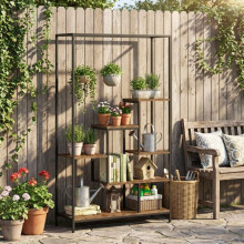 Suporte para plantas - Suporte de Plantas Alto 6 Níveis - 6 níveis - 10 ganchos suspensos - Estrutura de metal pintada a pó anti-ferrugem