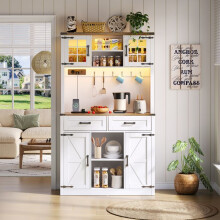 Buffet vaisselier blanc 99x40x172 cm — meuble bar 4 portes, 2 tiroirs, étagères réglables, LED et prises
