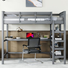 Lit mezzanine kind 90 x 200 cm grijs met bureau en opbergruimte, lattenbodem inbegrepen, zonder matras.