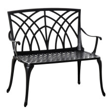 2-Seater Cast Aluminium Garden Bench Loveseat Outdoor Furniture Chair w/ Decorative Backrest & Ergonomic Armrest for Patio Terrace Porch