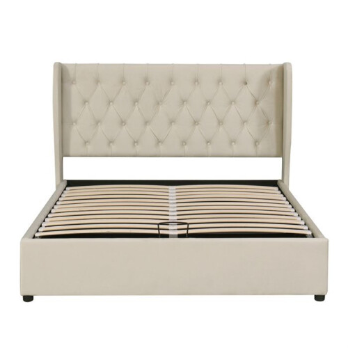 Letto imbottito - Forma orecchio - 140x200 cm - Velluto beige - Rete a doghe 2