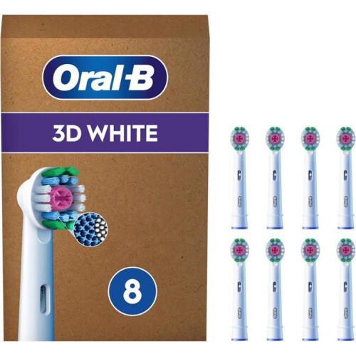 Escovas para escova de dentes - MARCA GENÉRICA - Pro 3D White - Pacote 8 - Branco - Compatível com Oral-B