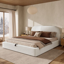 Lit - Rembourré hydraulique 180x200 cm - Bouclé beige - Sommier à lattes - Rangement