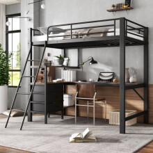 Cama litera 90 x 200 cm con 3 cajones, escritorio y escalera — negro / nogal oscuro, 204150180 cm, sin colchón.