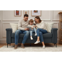 Canapé 2 places 172 cm style scandinave lin gris — structure bois massif, pieds métal 15 cm