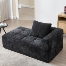 Canapé - Méridienne - Noir - Poches latérales - Coussin inclus