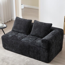 Canapé 2 places noir en chenille — moelleux, livré monté, coussin et poches latérales