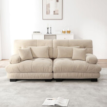 Canapé d'angle Cloud 2 places en chenille marron clair, cadre bois massif — 220x77x81 cm