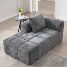 Canapé méridienne - Méridienne Snow - Tissu doux gris - Coussin moelleux inclus - Poches latérales