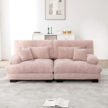 Canapé d'angle 2 places Cloud en chenille rose, structure bois massif, confort moelleux, modulable