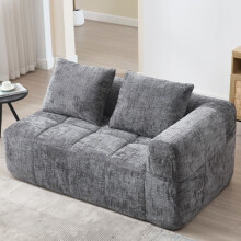 Canapé 2 places gris en chenille 158x90x60 cm - moelleux, livré monté, coussin et poches latérales
