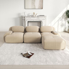 Canapé d'angle modulable velours côtelé beige 298x178x75 cm - Mousse HR 32D, sans montage