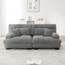 Canapé d'angle Cloud 2 places en chenille gris - structure bois massif, 220x77x81 cm, modulable