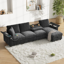 Canapé - Canapé d'angle en L - Revêtement chenille - Angle réversible - Espace de rangement &amp; port USB-C