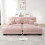 Sofá de canto modular Cloud 2 lugares em chenille rosa 220x145x81 cm com 2 puff e almofadas 1