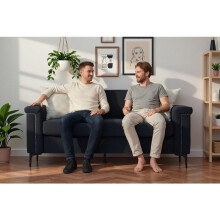 Canapé 2 places 174 cm style scandinave en lin, structure bois massif, pieds fer noir