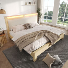 Lit - 180 x 200 cm - Velours côtelé beige - Sommier à lattes inclus - LED intégrée