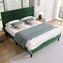 Cama tapizada 140 x 200 cm de terciopelo verde oscuro con somier de lamas y cabecero – sin colchón