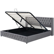 Cama tapizada - Cama doble 160x200 - Somier de lamas incluido - Tejido polar anti-manchas gris - Capacidad 300 kg