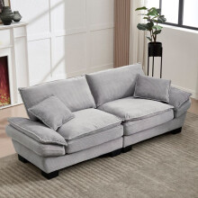 Canapé 2 places velours gris clair - 224 x 81 x 81 cm, assise moelleuse à ressorts, design contemporain