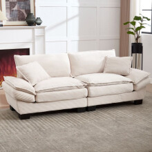 Canapé 2 places velours beige 224x81x81 cm – relaxation moelleux, design contemporain