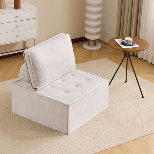 Sofá 1 lugar modulável em linho bege – 81x81x80 cm, compacto para quarto e sala