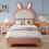 Lit - Lit simple 90x200cm - Tête de lit forme lapin - LED intégrée - PU rose/blanc 2