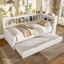 Banquette-lit - Gigogne convertible 90 x 200 cm - Prise électrique + 2 ports USB - Blanc