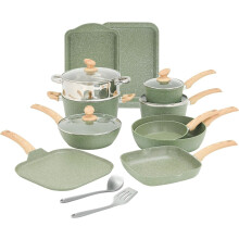 17 Piece Cookware Set Nonstick Kitchen Cooking Pots Black Granite Pots and Pans