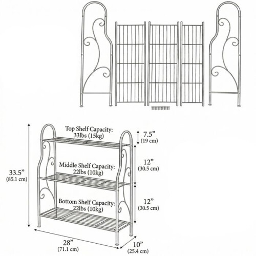 Supporto per piante - CIPACHO - 3 livelli - Metallo - Design a scrollwork - Nero 2