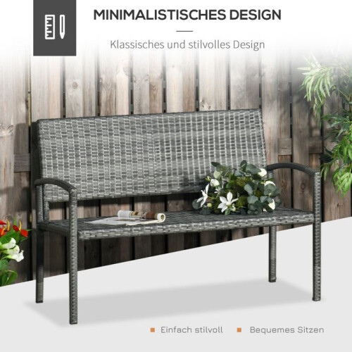 Banc de jardin - 2 places - Aspect rotin - Structure acier - Gris 1