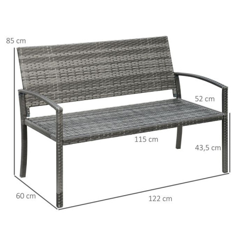 Banc de jardin - 2 places - Aspect rotin - Structure acier - Gris 2