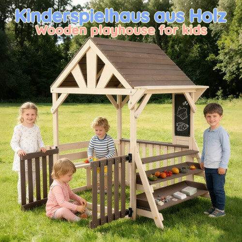 Kinderküche - Haus - Wasserdichtes Dach - Holz - Grau 1