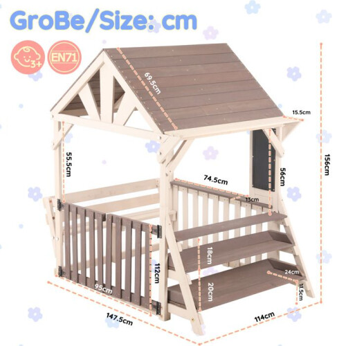 Kinderküche - Haus - Wasserdichtes Dach - Holz - Grau 2