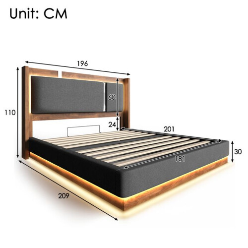 Lit - CIPACHO - 180x200 cm - Imbottito idraulico - Rete a doghe - LED integrata 2