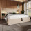 Cama estofada de 180x200 cm bege/branco com cabeceira multifuncional, lâmpada tátil e USB 3