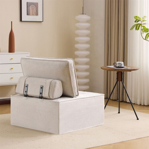 Sofá 1 lugar modulável em linho bege – 81x81x80 cm, compacto para quarto e sala 2