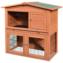 Rabbit Hutch Outdoor Guinea Pig Hutch 2-Tier Bunny Cage with No-Leak Tray 100.5 x 55 x 101 cm