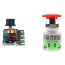 Red Mushroom Cap 1NO 1NC DPST Emergency Stop Push Button AC 660V 10A with regulator of Voltage controller speed