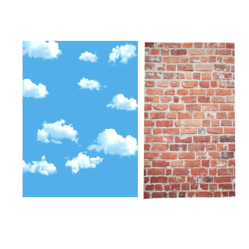 3X5Ft  Sky White Cloud Photography Backdrop Screen Background Studio Props & Red Brick Wall