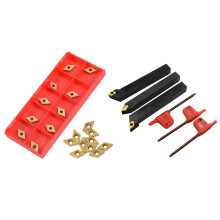 13 Pcs CNC Lathe Cutter: 3Pcs 1/2 Inch CNC Lathe Carbide Turning Tools Indexable Holder Set & 10Pcs DCMT070204 YBC251 Blades Gold Carbide Inserts CNC