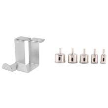 5Pcs Diamond Tile Hole Saw Drill Bit Bits Set with 2PC Back Door Hook Stainless Steel Kitchen Cabinet Clothes Hanger