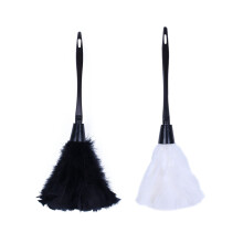 2Pc Fashion Turkey Feather Duster with Black Plastic Handle Cleaning Tool 35cm Black & White