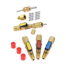 1 Set Brass R410A Refrigerant Straight Valves SAE Valve & 1 Set R410A R22 Valve Core Remover Installer Tool