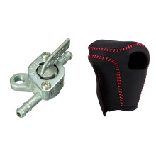 2 Pcs Car Accessories: 1 Pcs 1/4 in ch Fuel Tank Tap Filter Petcock & 1 Pcs Black Leather Cover Gear Shifter Knob